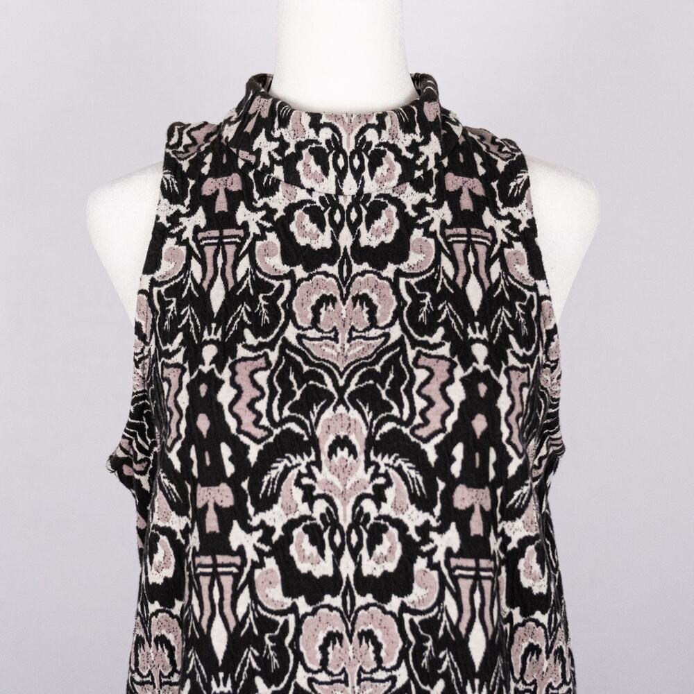 Free People Amelia Jacquard Knit Mock Neck Mini-Dress MEDIUM Textured Drop Waist - Picture 2 of 6